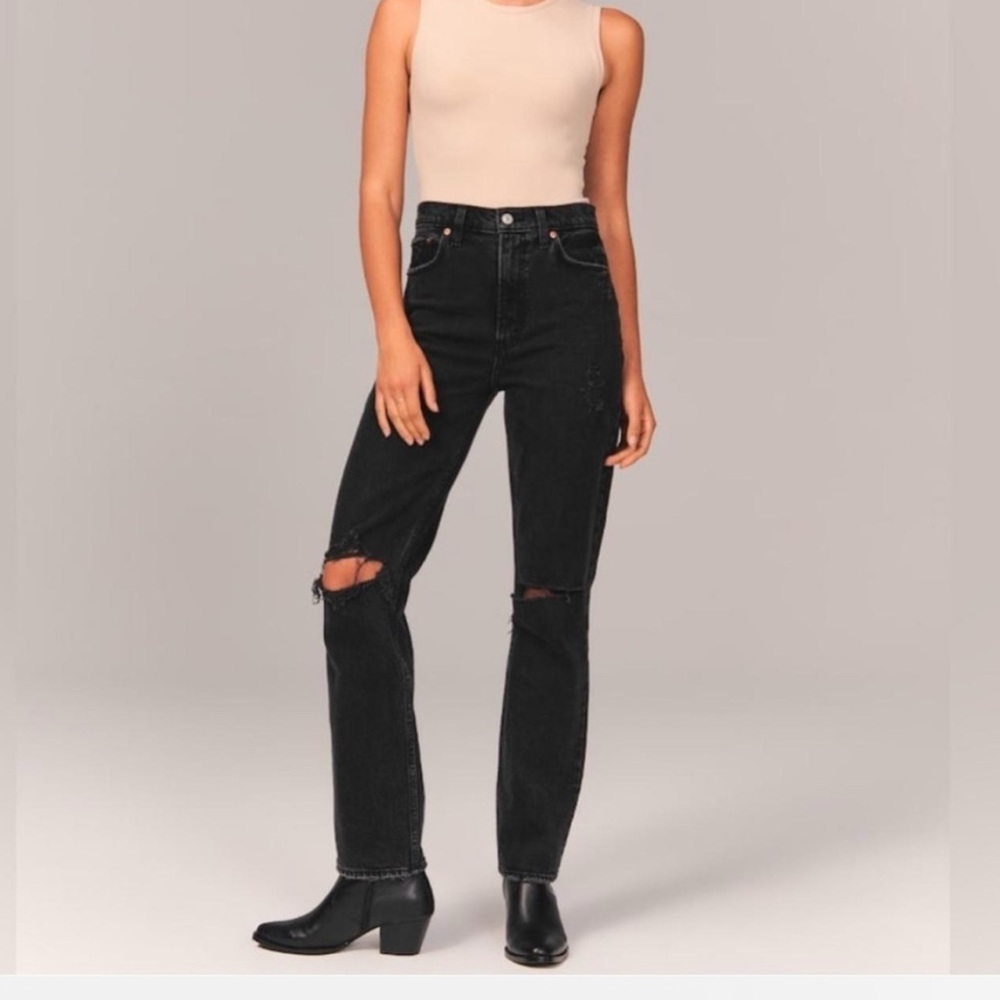 Abercrombie & Fitch Black Distressed Straight Leg Jeans